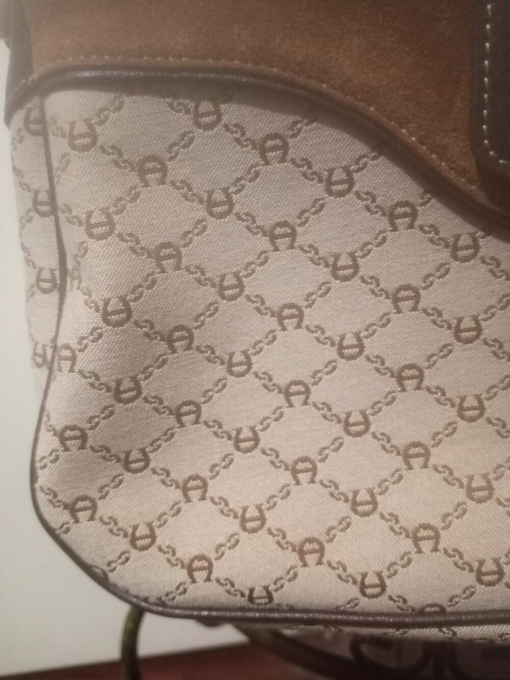VTG Etienne Aigner Monogram Canvas Leather Trim Shoulder Bag Purse Buckle - Picture 7 of 15